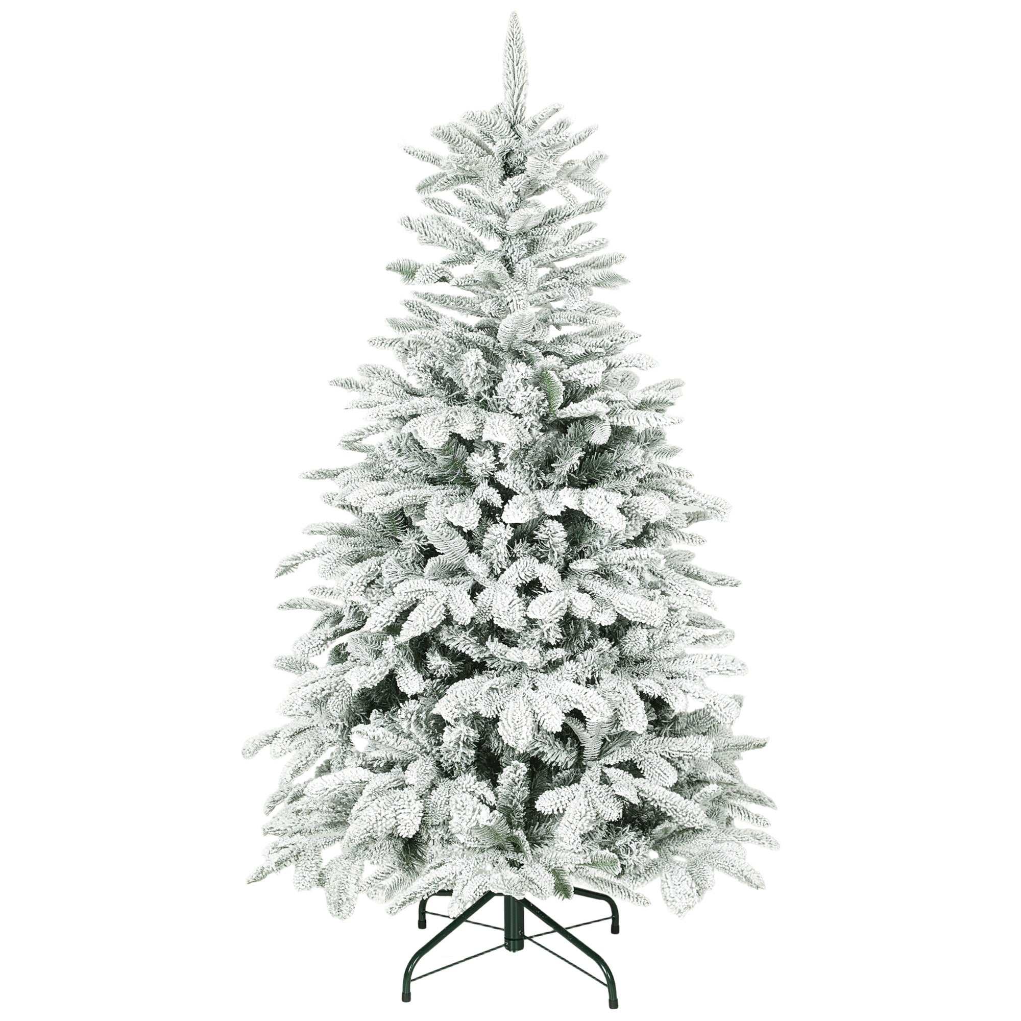 HOMCOM 5 ft Artificial Flocked Christmas Tree with 717 Branches, Hinged Xmas Tree with Foldable Metal Stand, Easy Assembly for Home Office Decor