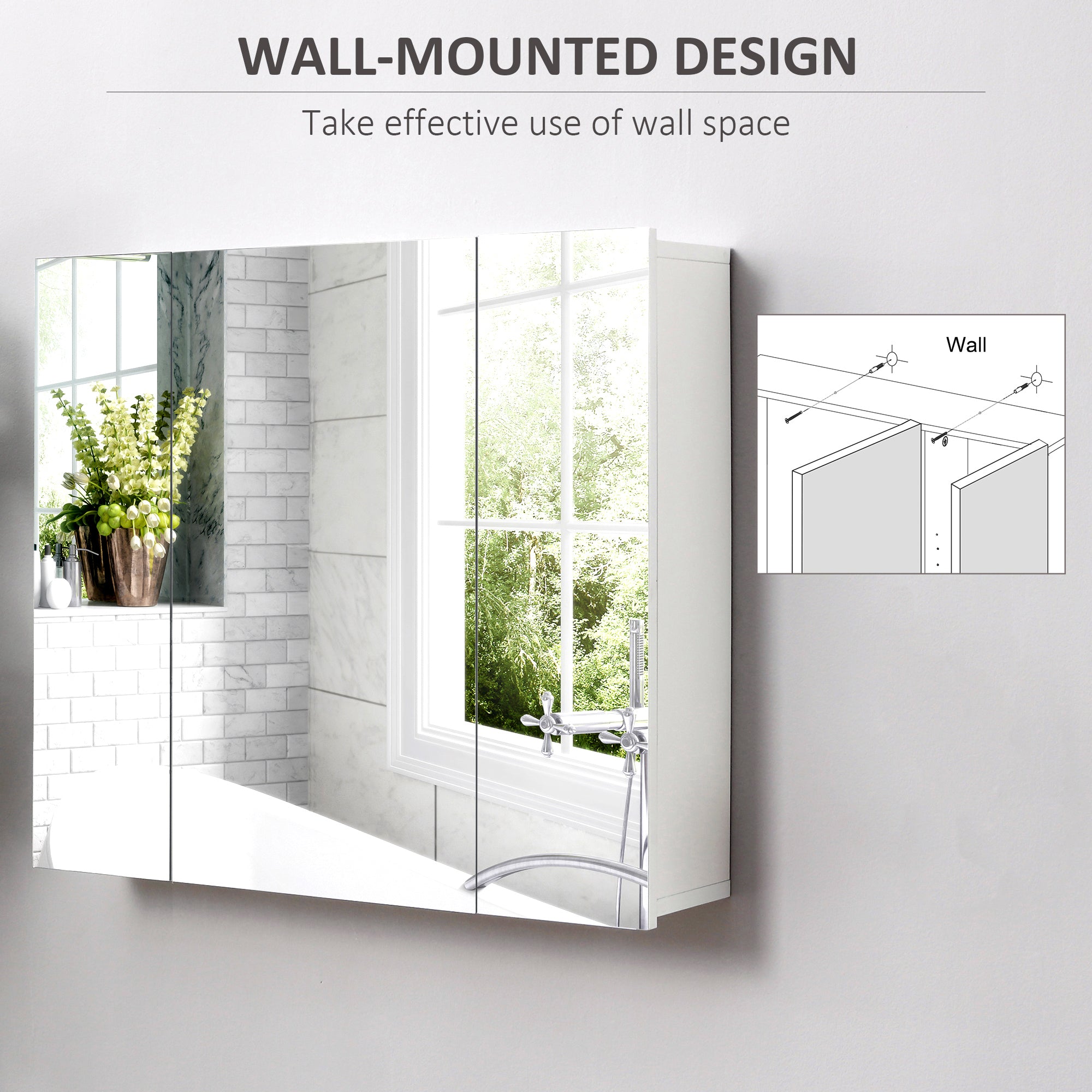 kleankin Wall Mounted Mirror Cabinet - White