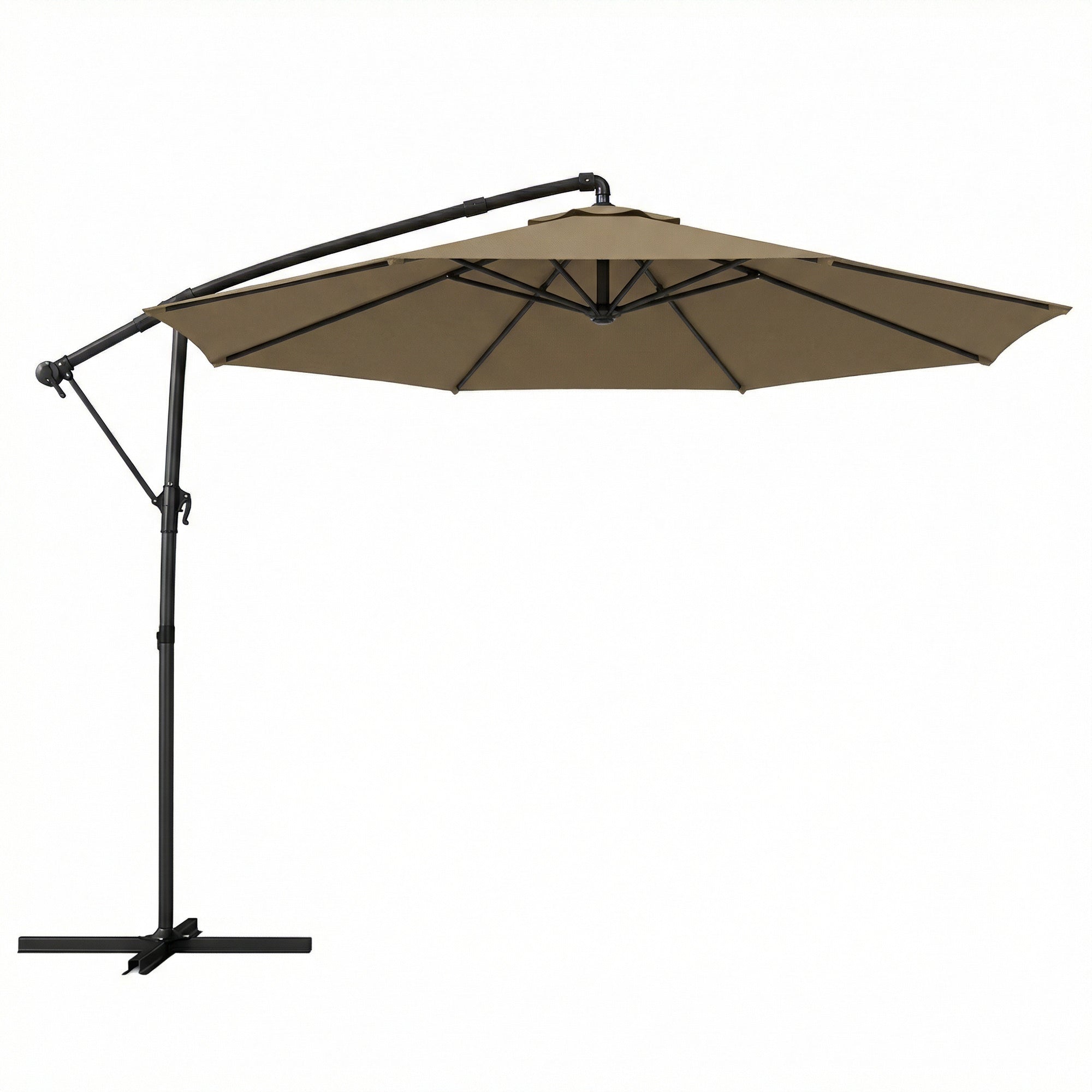 Outsunny 3 m Garden Cantilever Parasol with Cover, Round Overhanging Umbrella with 360Â° Rotation, Tilt, Khaki
