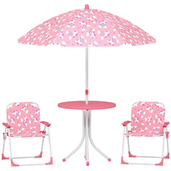 AIYAPLAY Kids Patio Table and Chair Set, Kids Garden Furniture with Umbrella, 4-Piece Bistro Set for Garden, Pink