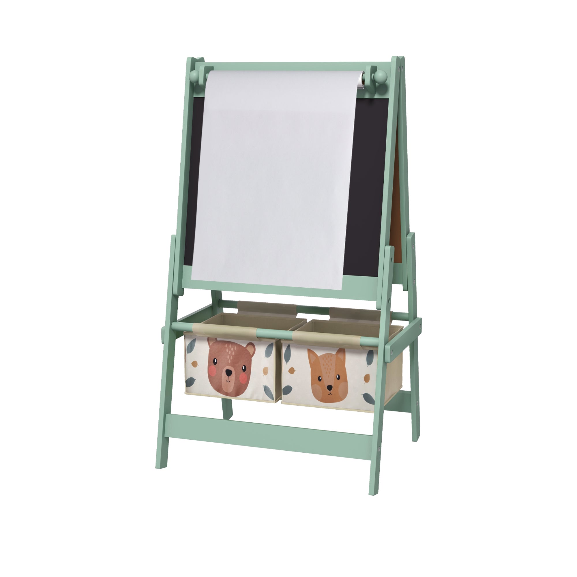 AIYAPLAY Three-In-One Kids Easel with Paper Roll, Art Easel, with Storage - Green
