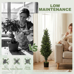 HOMCOM Set of 2 Decorative Artificial Plants Cypress in Weighted Pot, Fake Plant with 564 Leaves, 90cm