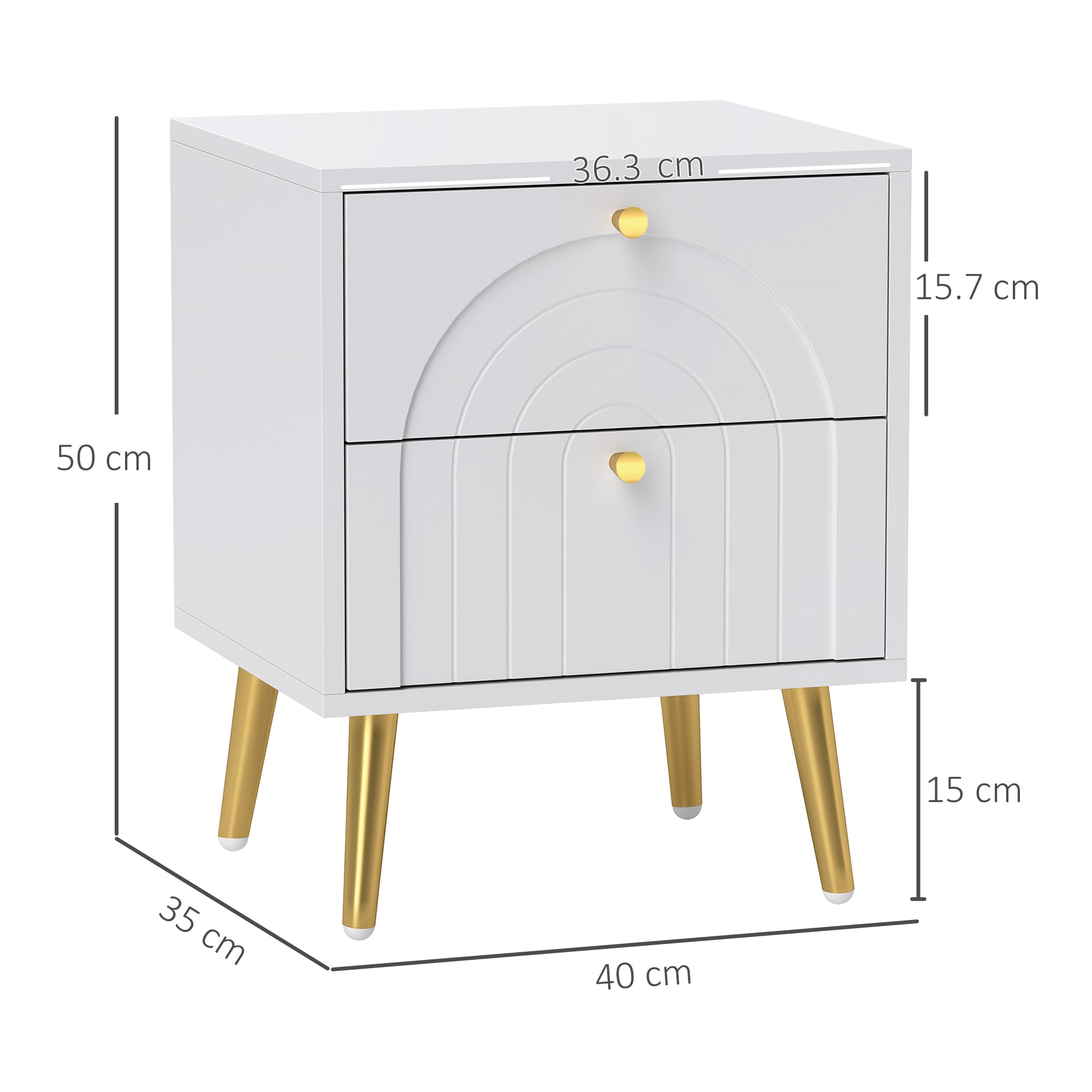 HOMCOM 2-Drawer Bedside Table Set of 2 - White