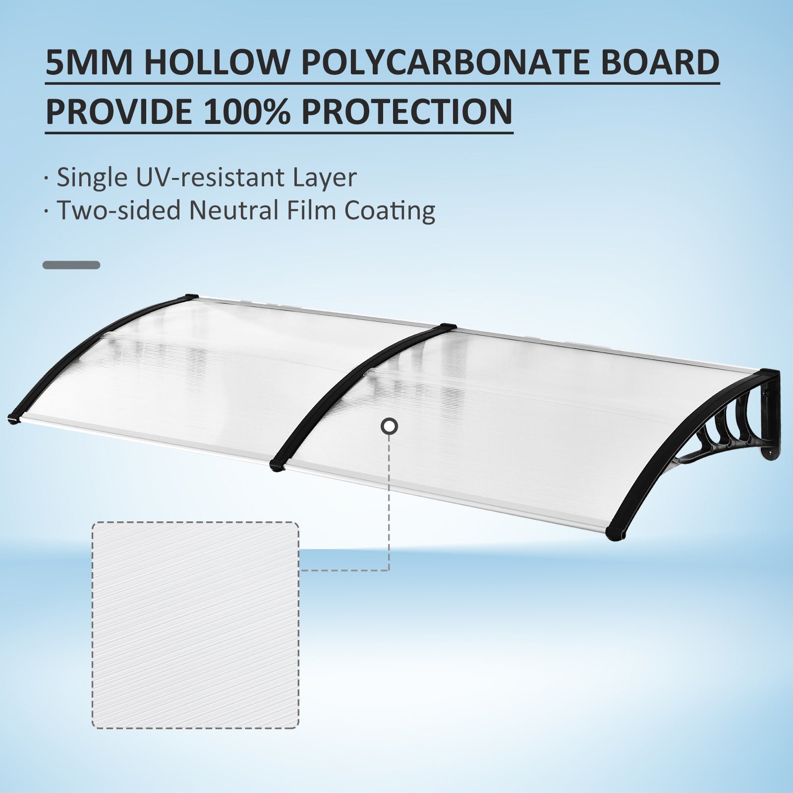 Outsunny Front Door Canopy Outdoor Awning Aluminium Rigid Plastic Polycarbonate Rain Shelter UV Water Rain Resistant 75 x 195 cm White