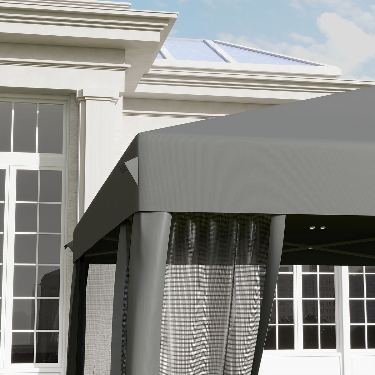 Outsunny 3 x 3 m Pop Up Gazebo, 420D Garden Tent Canopy with Removable Mesh Sidewall Netting, Carry Bag for Garden Patio Outdoor, Light Grey