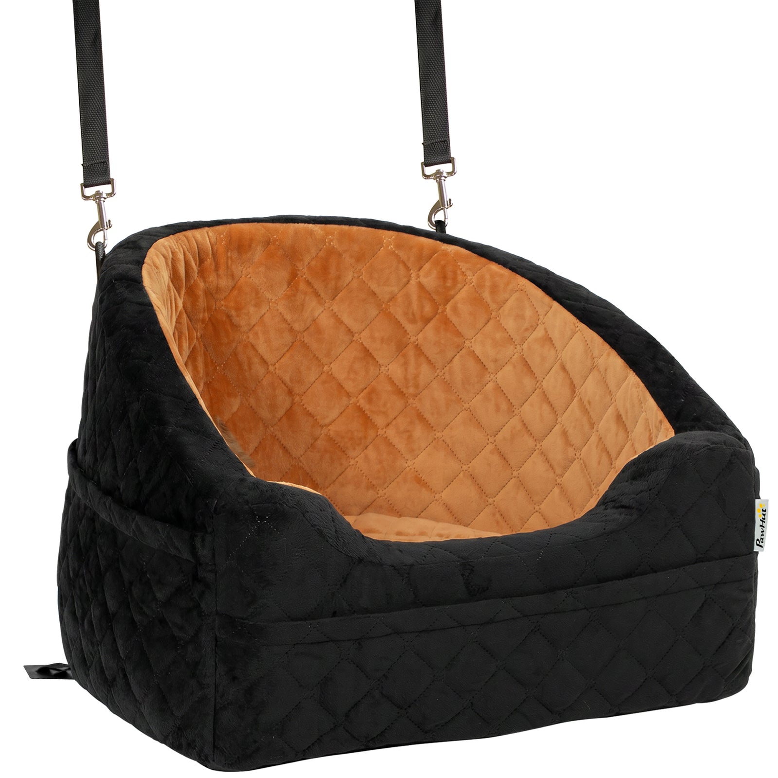 PawHut Dog Car Seat, Detachable Washable Dog Booster Seat with Thick Cushion, Seat Belt, Pockets for Small Under 10kg, Brown
