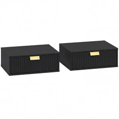 HOMCOM Modern Floating Nightstands Set of 2, Wall Mounted Bedside Tables with Wave Drawer Black