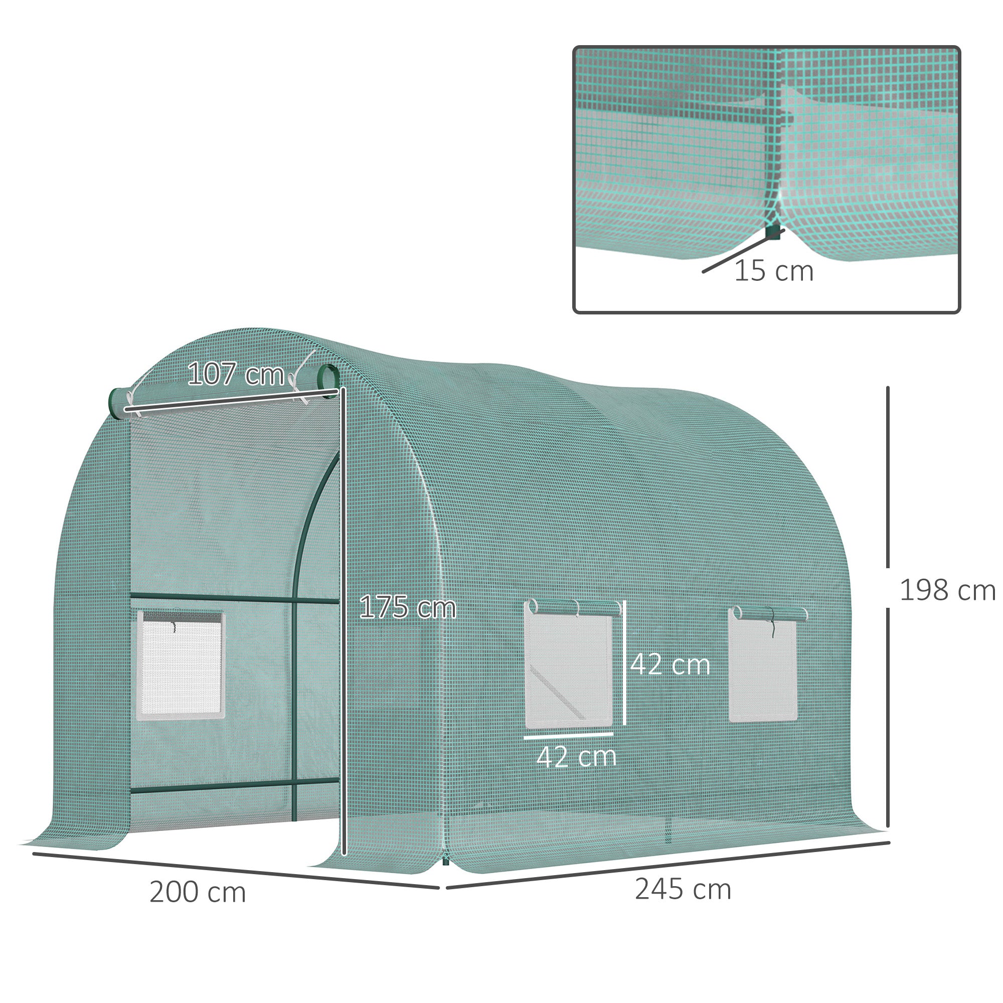 Outsunny 245 x 200cm Polytunnel Greenhouse - Green