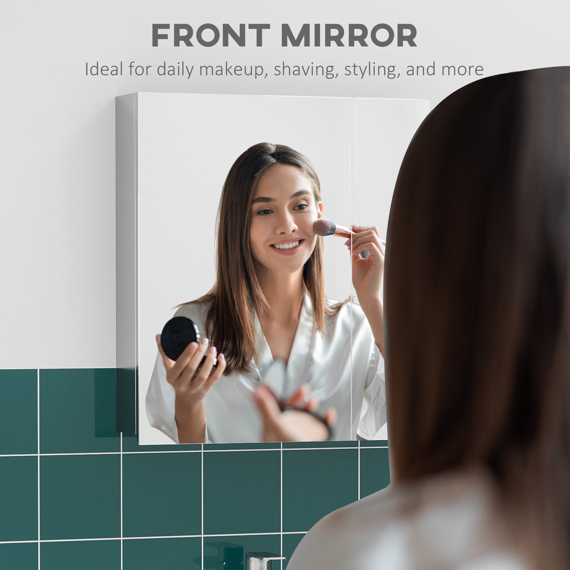 kleankin Bathroom Mirror Cabinet, Wall Mounted Medicine Cabinet with Hinged Door, Storage Shelves for Laundry Room