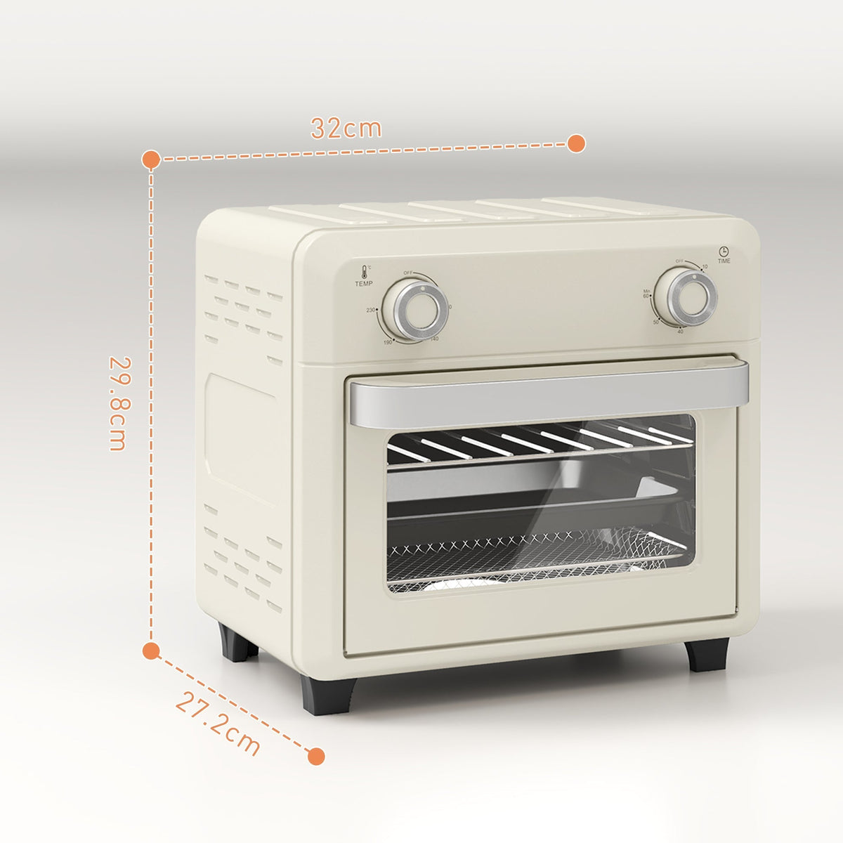 HOMCOM 10L Air Fryer Oven, Mini Oven, Oil Free Cooking, Grill, Roast, Bake, with Adjustable Temperature, Timer, Dishwasher Safe, 1000W, Cream White