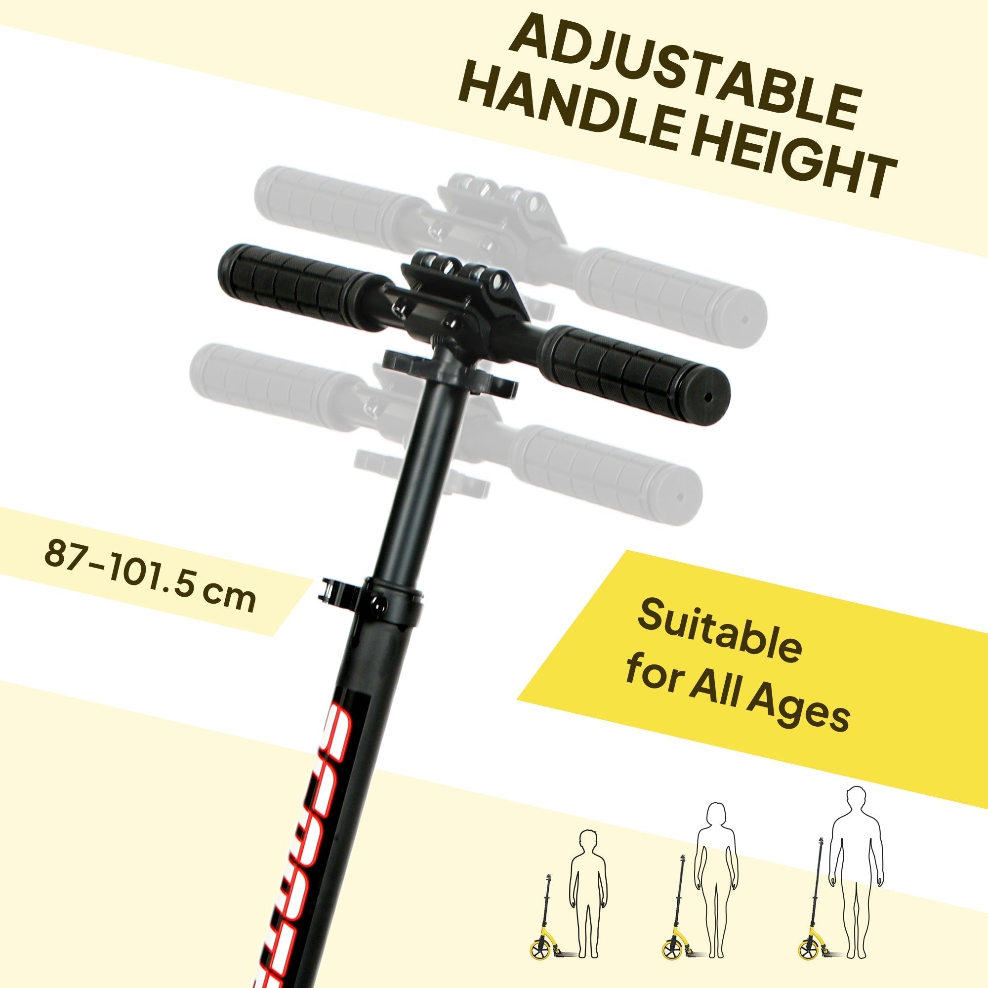 HOMCOM Foldable Kick Scooter with Double Shock Absorption and Big Wheels, Height Adjustable Aluminium Frame Big Wheel Scooter for 14+ Teens Adult - Yellow