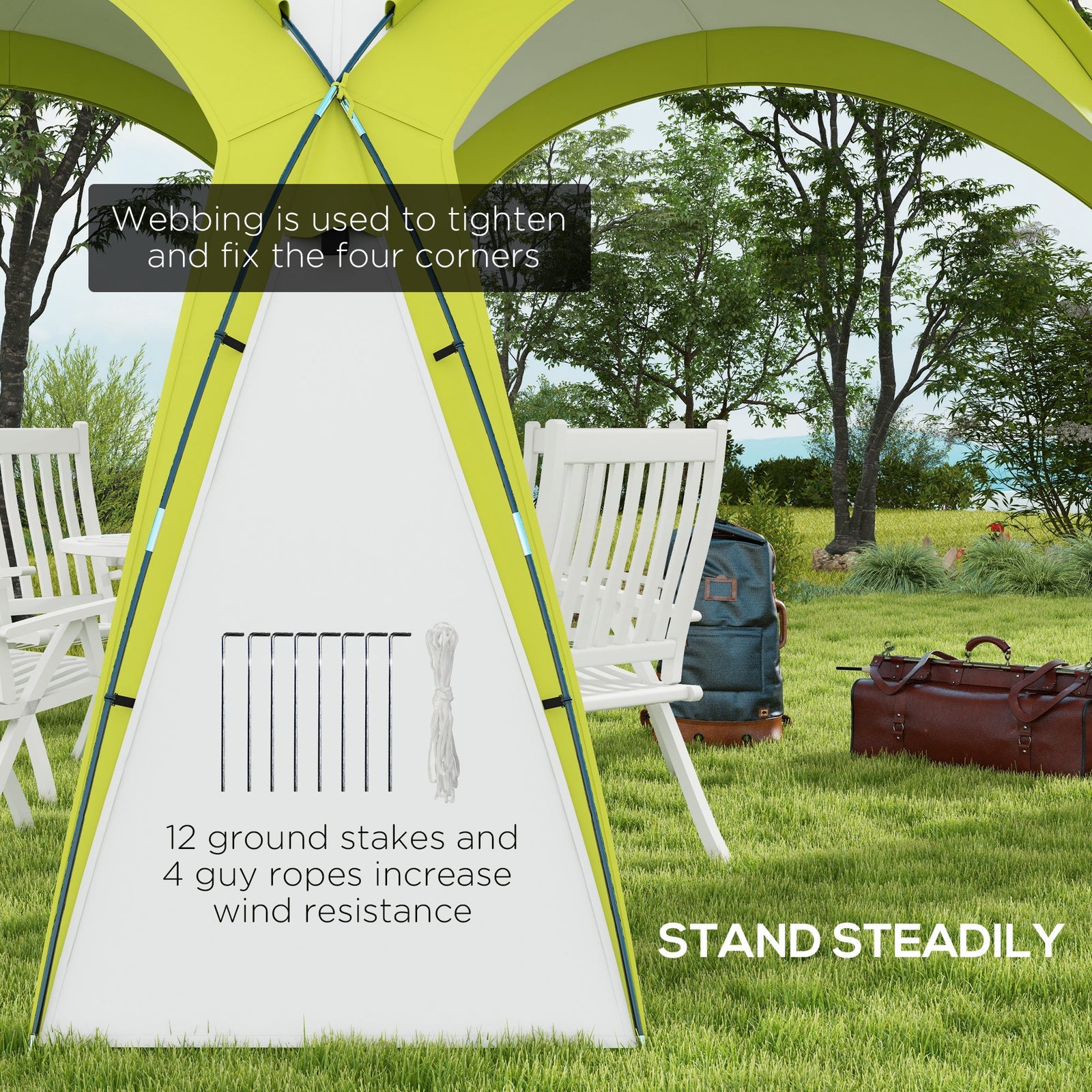 Outsunny 3.5 x 3.5M Camping Gazebo, Outdoor Event Shelter Dome Tent Garden Sun Shelter Patio Spire Arc Pavilion Camp Sun Shade Tent for 6-8 Person, Green
