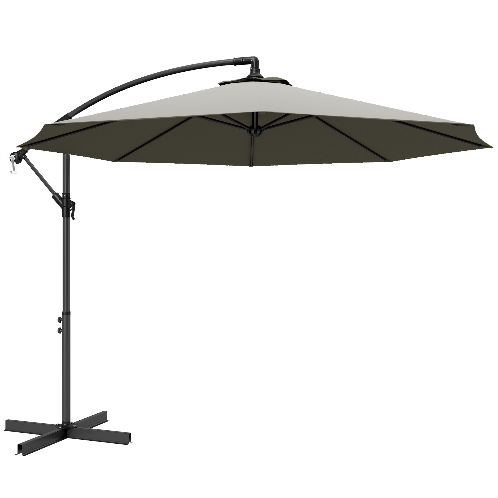 Outsunny 3m Overhanging Cantilever Parasol, with Cross Base - Light Grey