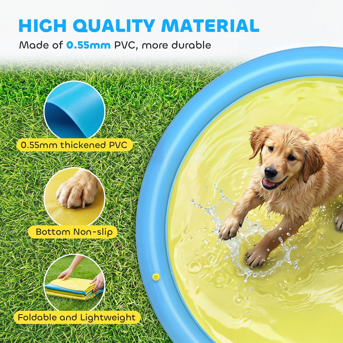 PawHut Dog Splash Pad for Pets Dog Bath Pool Water Game