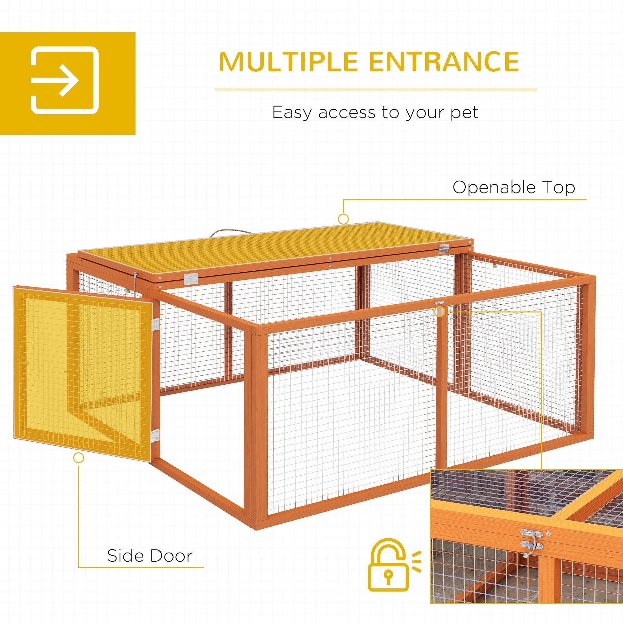 PawHut Wooden Folding Rabbit Hutch, for 2-3 Rabbits - Orange