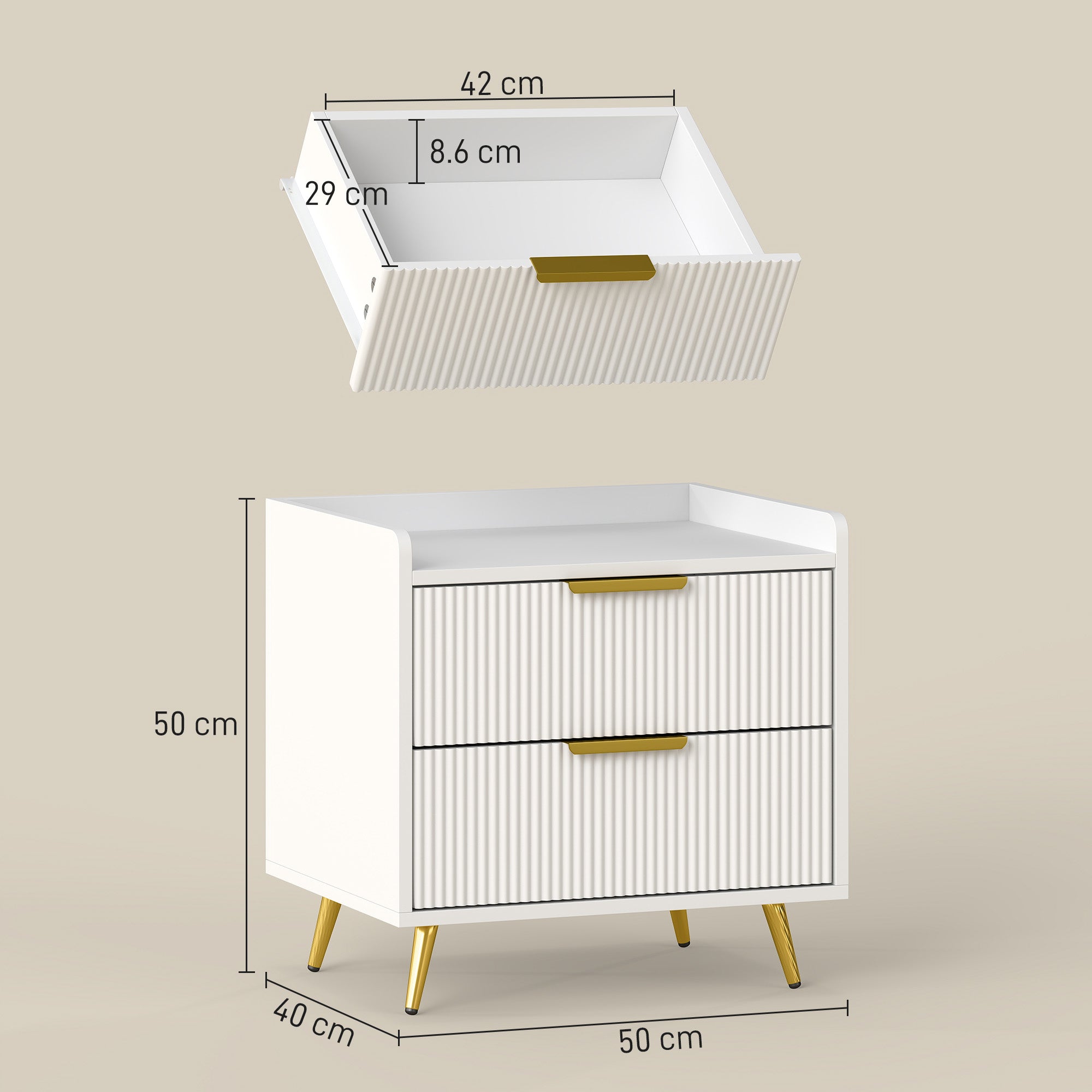 HOMCOM Elegant Two-Drawer Bedside Table - White