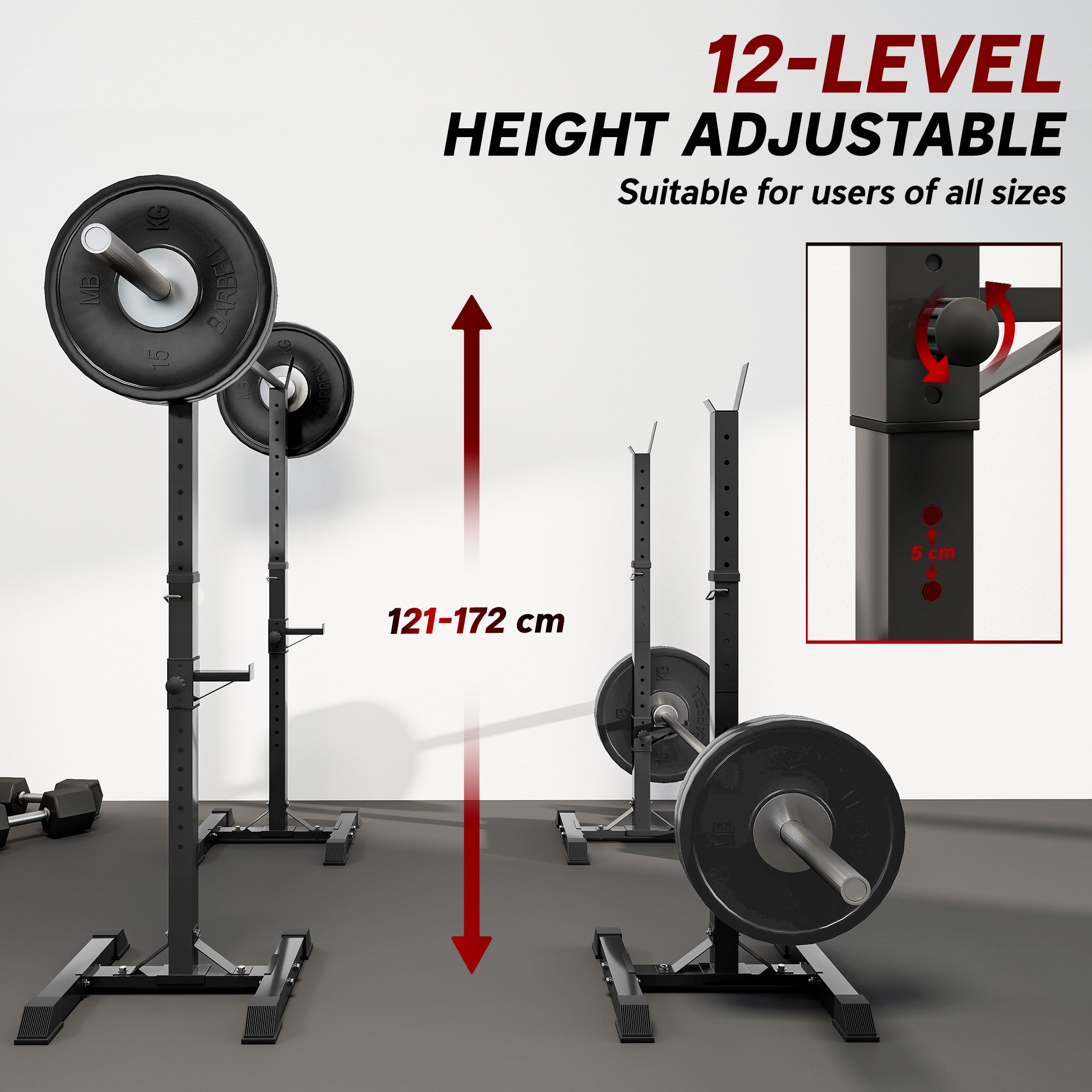 HOMCOM Adjustable Squat Rack, Weight Strength Training Bench Press Rack Weight Bench Supporter for Home Gym Exercise, Max Load 150kg, 124-154cm