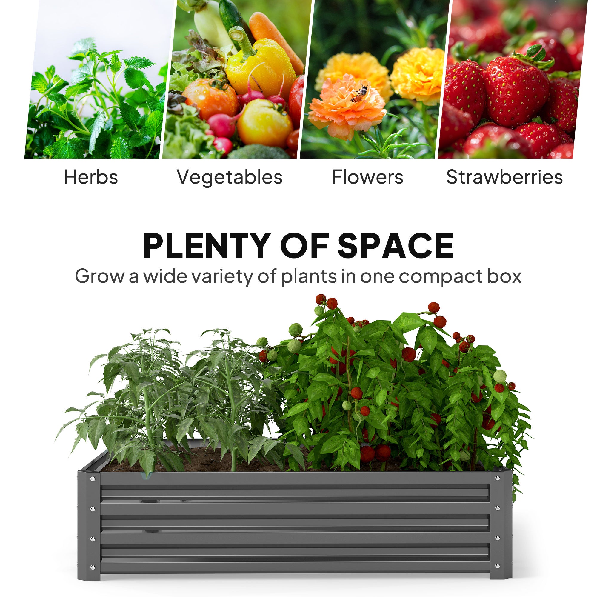 Outsunny 432L Square Raised Garden Bed Box Steel Frame for Vegetables, Flowers and Herbs, 120 x 120 x 30cm, Light Grey