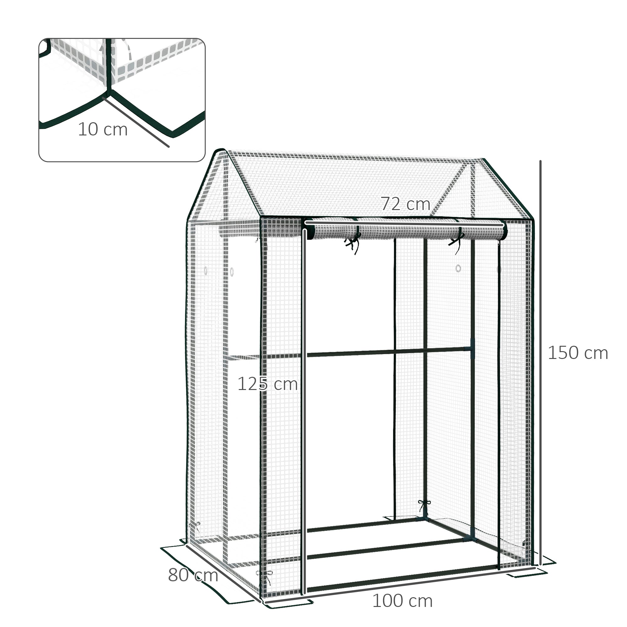 Outsunny Green House, Mini Greenhouse with 2 Roll-up Doors, Vent Holes and Reinforced Cover, 100 x 80 x 150cm