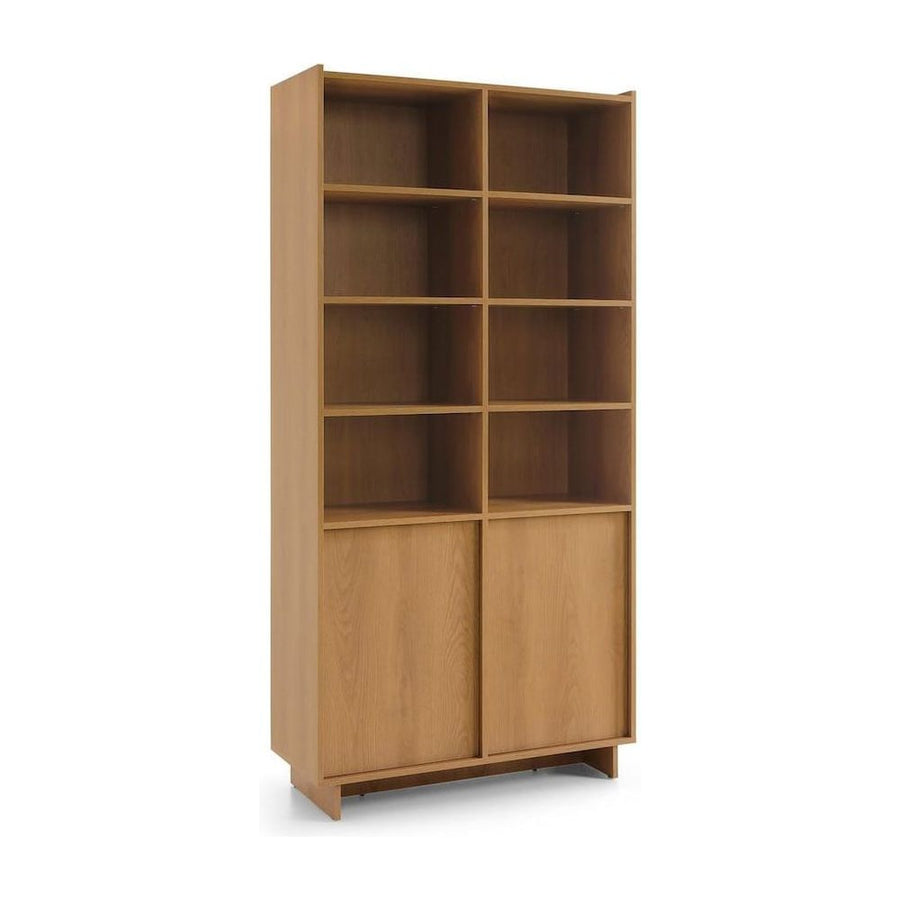Yasumi Tall Bookcase 98cm, a wooden shelving unit with two sliding doors at the bottom