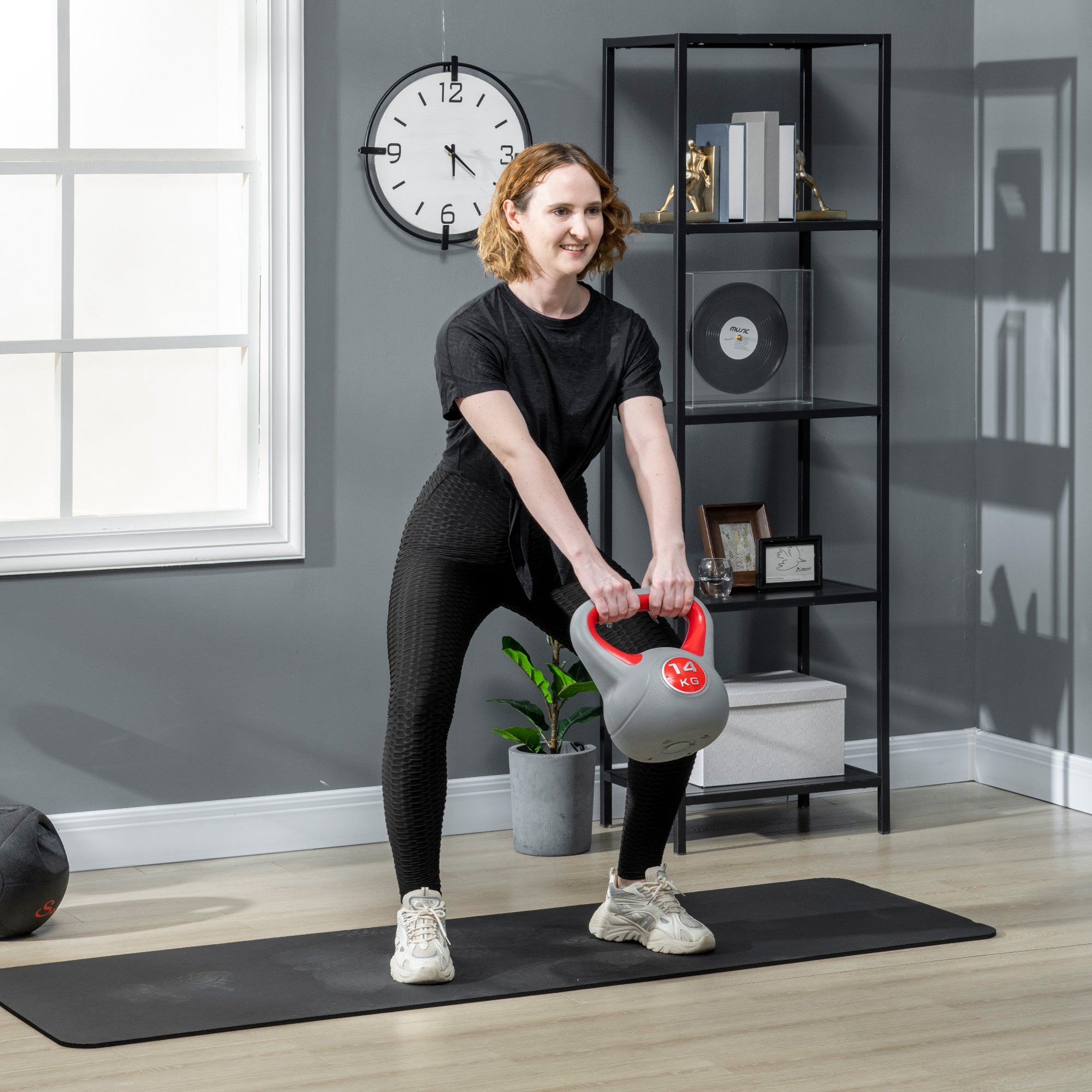 SPORTNOW Kettlebell, 14kg Kettle Bells with Handle for Home Gym Weight Lifting and Strength Training, Red and Grey