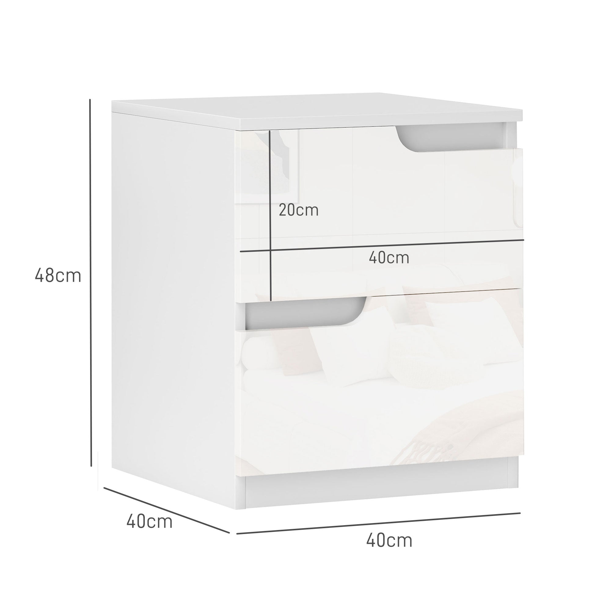 HOMCOM High Gloss Bedside Table - White