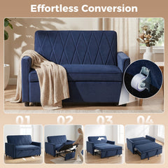 HOMCOM 2 Seater Sofa Bed, 3-in-1 Convertible Pull Out Sleeper Sofa with Clik-Clack Adjustable Backrest, Dark Blue