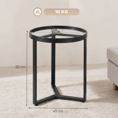 HOMCOM Round Side Table with Tempered Glass Top and Geometric Metal Frame for Small Space, Black