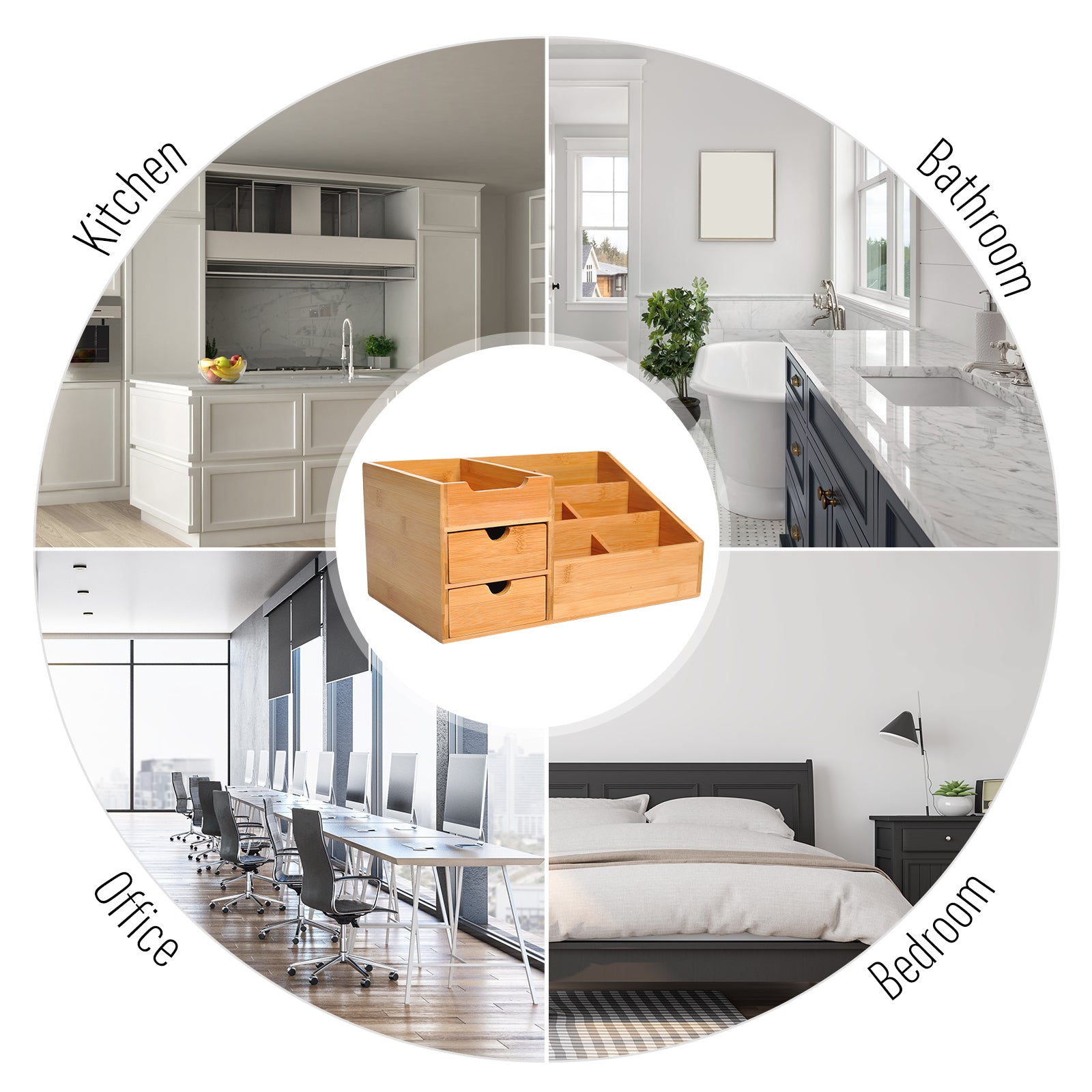 HOMCOM Desk Organiser Holder, Bamboo Multi-Function Storage Caddy with 7 Storage Compartments and 2 Drawers for Home Office Stationary Supplies, Natural Bamboo