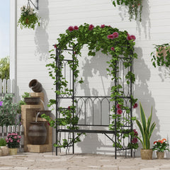 Outsunny Garden Metal Frame Bench W/Arch for Various Climbing Plant, 115Lx50Wx203H cm-Black