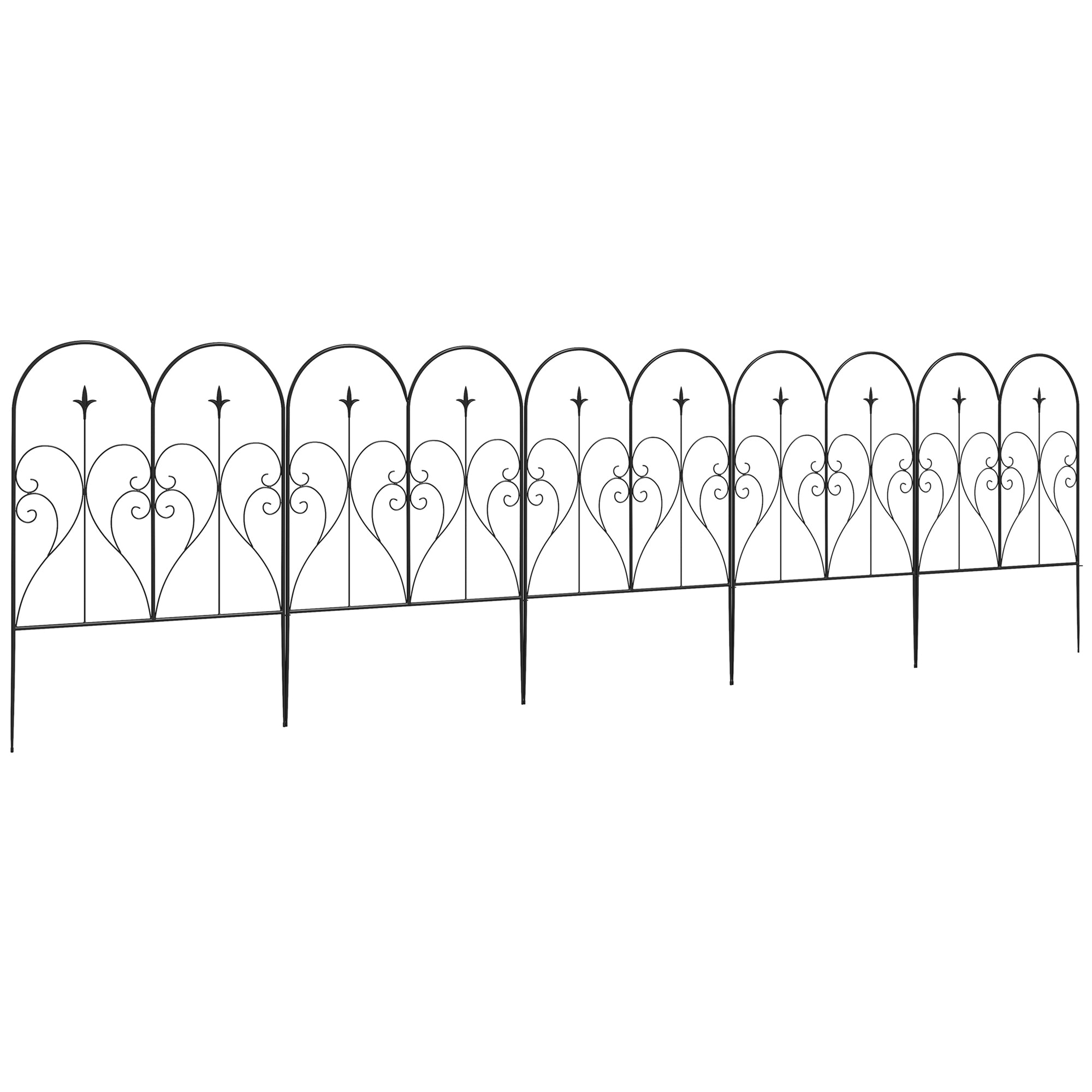 Outsunny Set of Five Decorative Heart Metal Fence Panels - Black