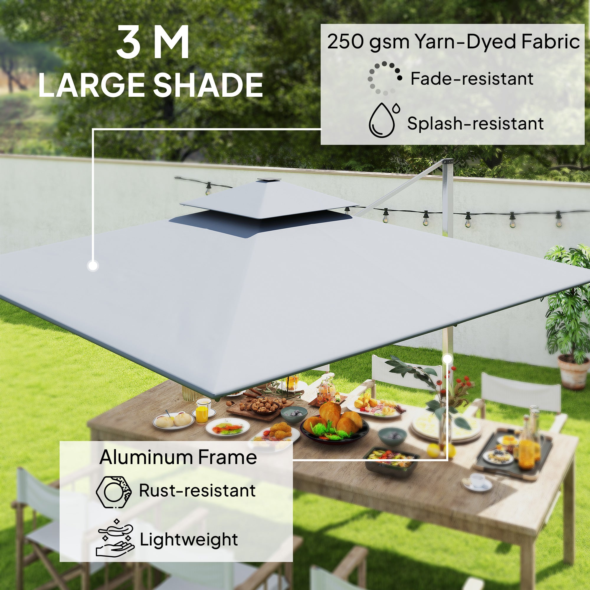 Outsunny 3(m) Garden Cantilever Parasol with Solar LED Lights, Cross Base, 360√Ç¬∞ Rotation, Crank Handle and Tilt, Grey