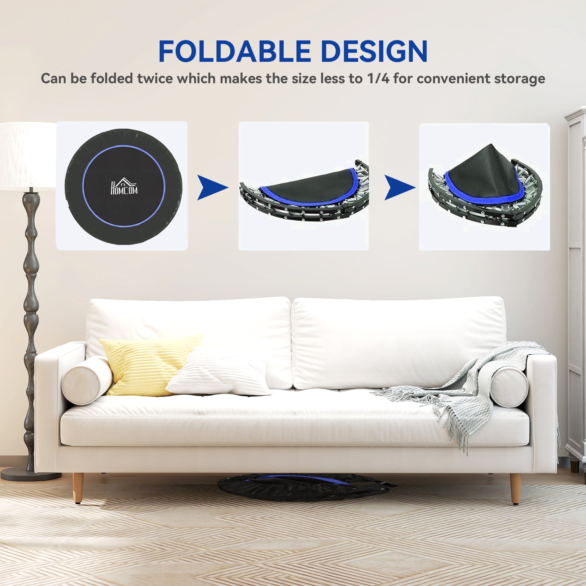 HOMCOM 45" Foldable Mini Fitness Trampoline, with Adjustable Foam Handle, Blue