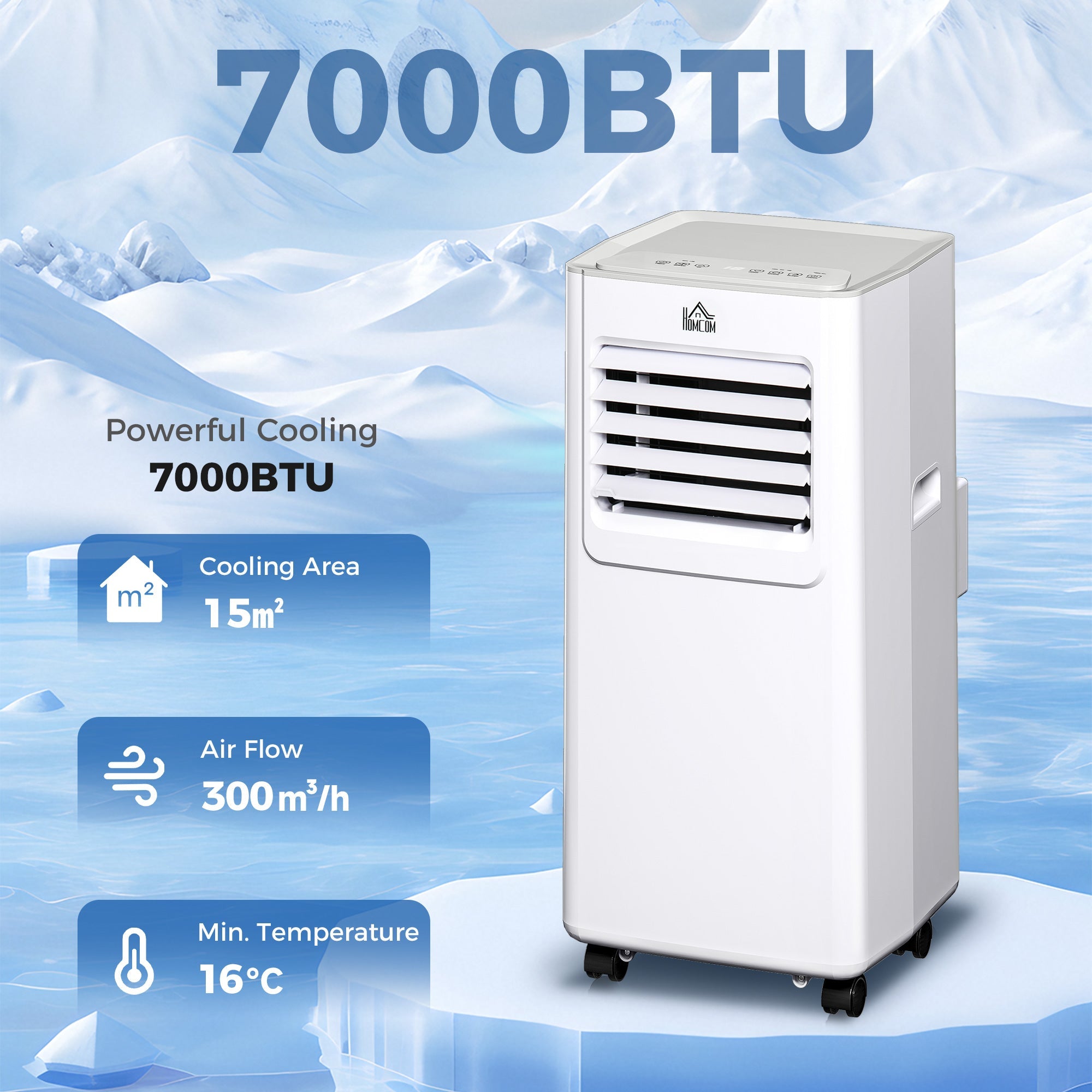 HOMCOM 7000 BTU Air Conditioning Unit, 3-in-1 Portable Air Conditioner, Dehumidifier, Cooling Fan with 2 Speeds, 24H Timer, Remote Control, LED Display, Window Venting Kit, 15mÂ²
