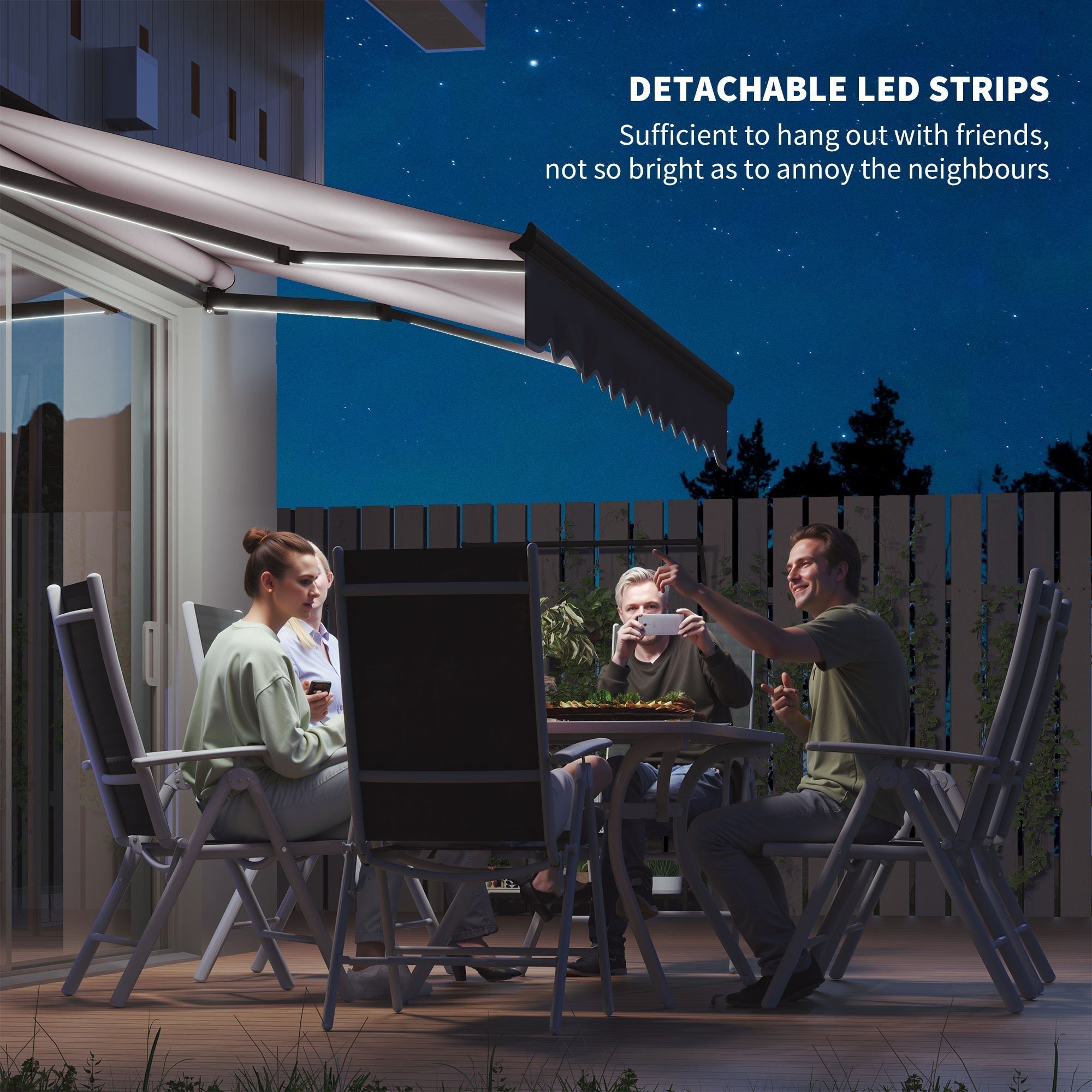 Outsunny 2.5 x 2m Electric Awning with LED Light and Remote Controller, Aluminium Frame DIY Retractable Awning, UV50+ Sun Shade Canopy for Garden Patio Deck Door Window, Dark Grey