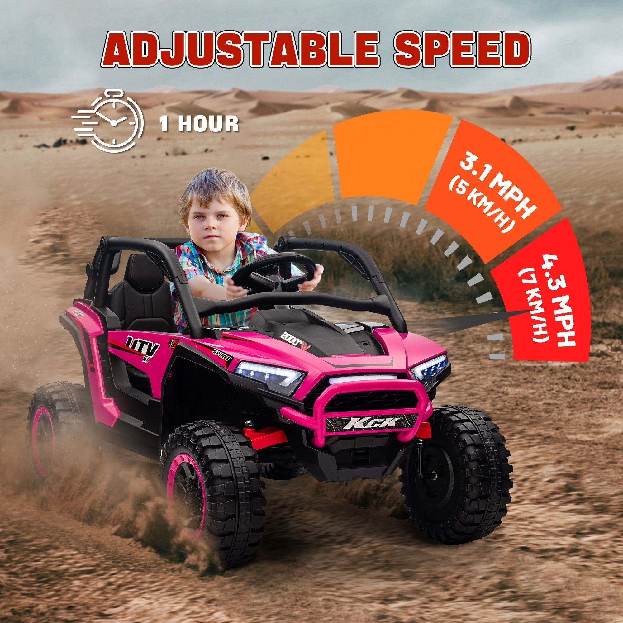 AIYAPLAY 2 Seater 24V 7AH Ride on Truck, Battery Powered Electric Ride On Car w/ Remote, Suspension, 3 Speeds, Pink