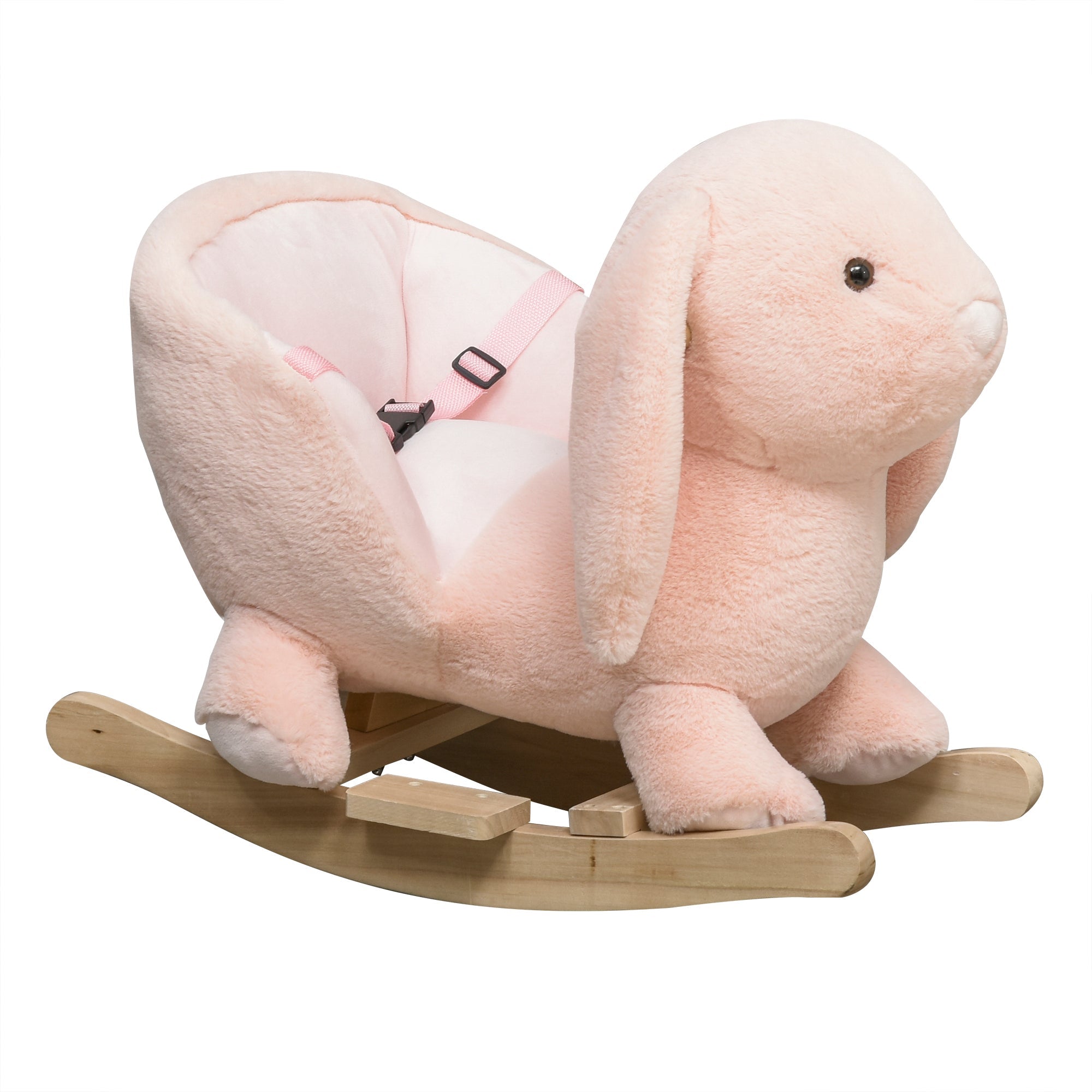HOMCOM Kids Rocking Rabbit, Plush Rocking Horse Ride-On w/ Sound, Wood Base, Seatbelt, for Ages 18-36 Months, Pink