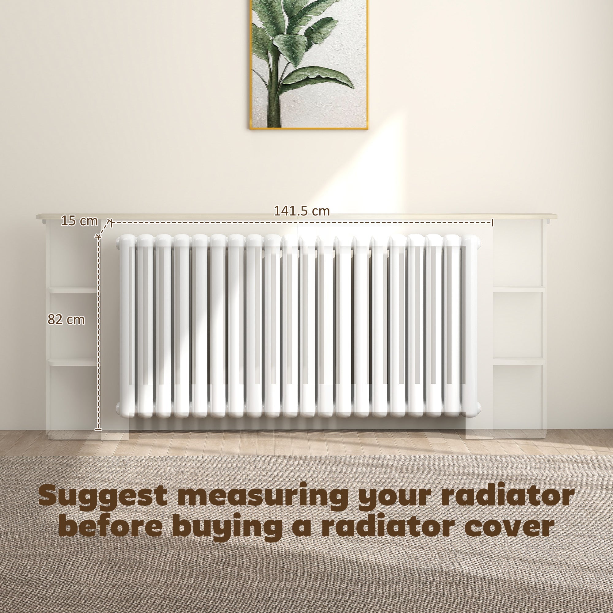 HOMCOM Radiator Cover with Open Storage Shelves, Vertical Slatted Cabinet Shelf Heater Cover for Living Room, Hallway, Extra Large, White (H: 83 / W: 191 / D: 19 cm)