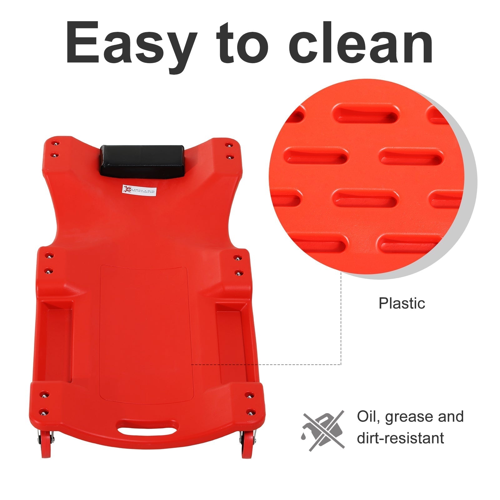 DURHAND Mechanic Vehicle Creeper, Under-Car Rolling Crawler Board, with Headrest, Wheels, Red