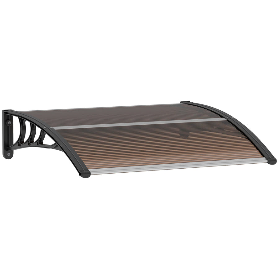 Outsunny Front Door Canopy Outdoor Awning Aluminium Rigid Plastic Polycarbonate Rain Shelter UV Water Rain Resistant 120 x 75cm Brown