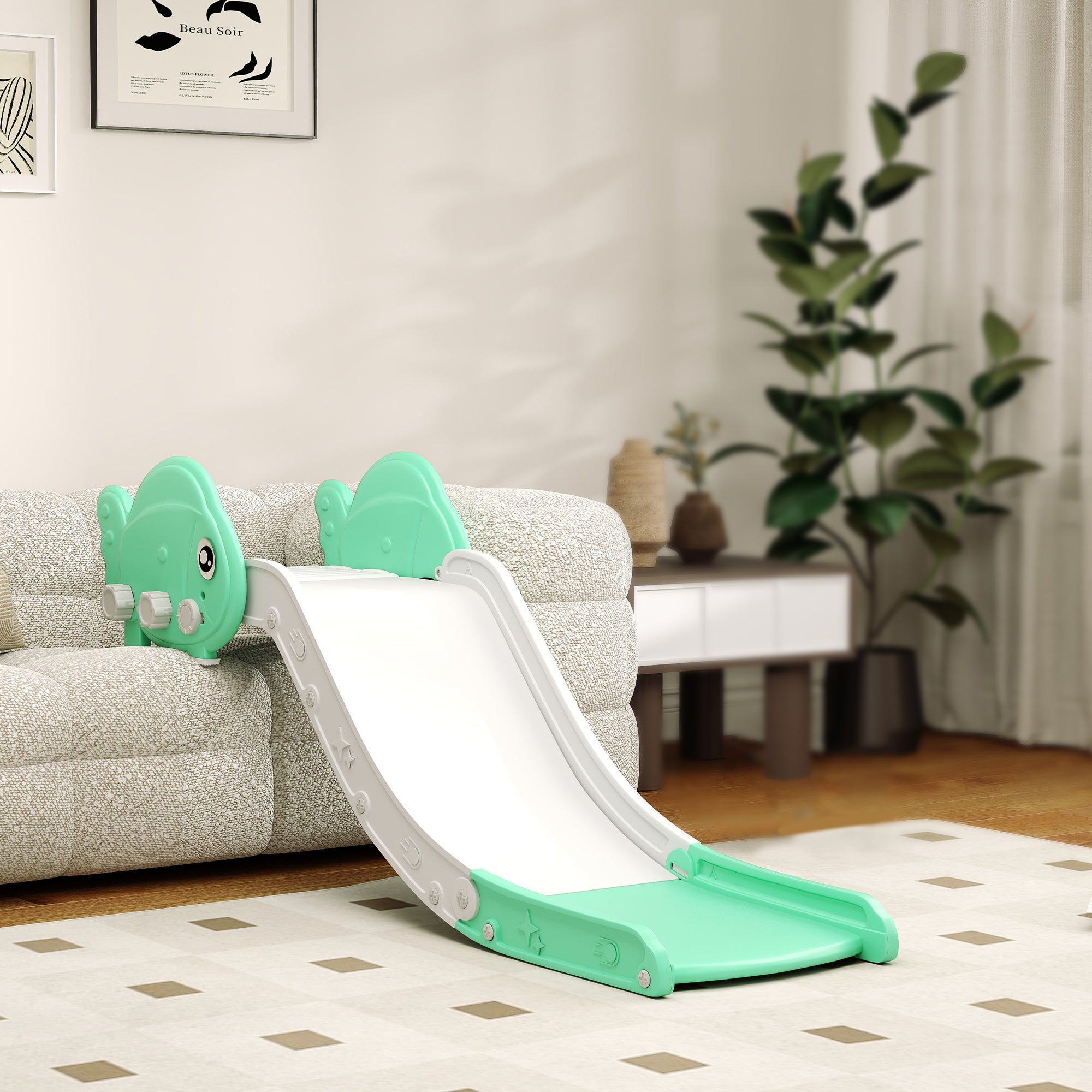 AIYAPLAY Kids Sofa Slide with 130cm Extended Length, HDPE Toddler Slide for Sofa, Bed, Stairs, Easy Assemble & Storage, Green
