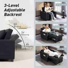 HOMCOM 3-in-1 Single Sofa Bed, Convertible Sleeper Chair Bed - Black