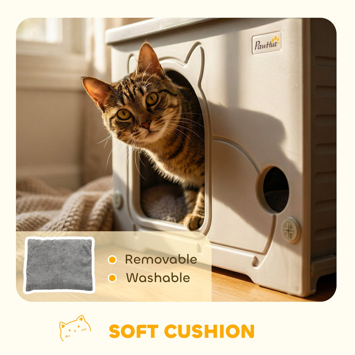 PawHut Cat House Stackable Pet Shelter with Removable Cushion for Indoor Outdoor Use Grey
