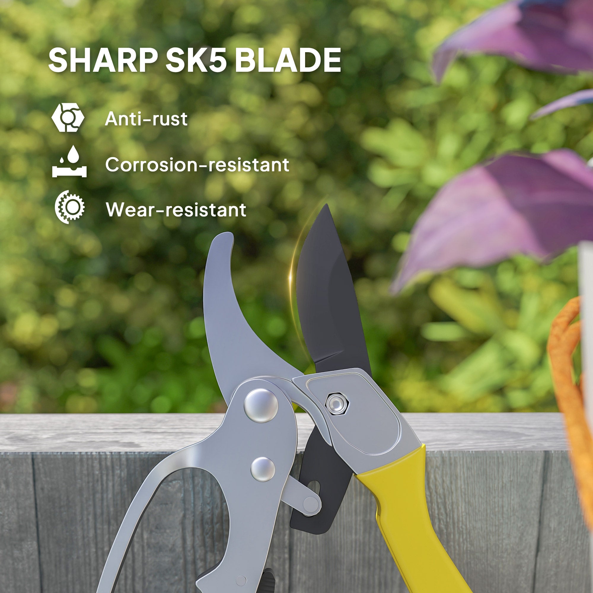 Outsunny 8" Garden Secateurs, Pruning Shears Heavy Duty with Sharp SK5 Blade, Bypass Pruners with Safety Lock and Non-Slip Handles, Lightweight & Ergonomic, Pruning Scissors for Precise Cutting