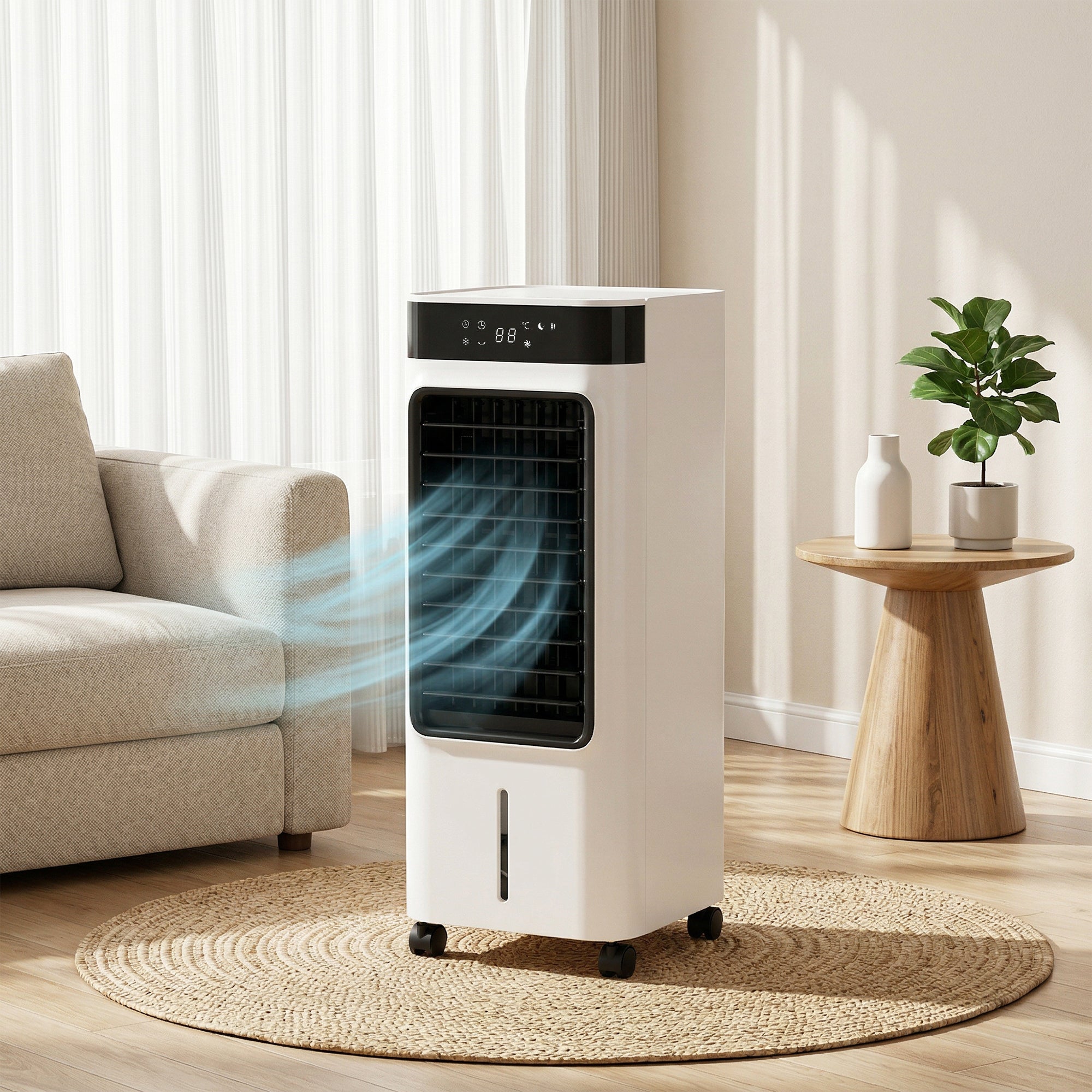 HOMCOM Portable Air Cooler, 3-In-1 Evaporative Air Cooler with 7 Litre Water Tank, 48Â° Oscillation, White