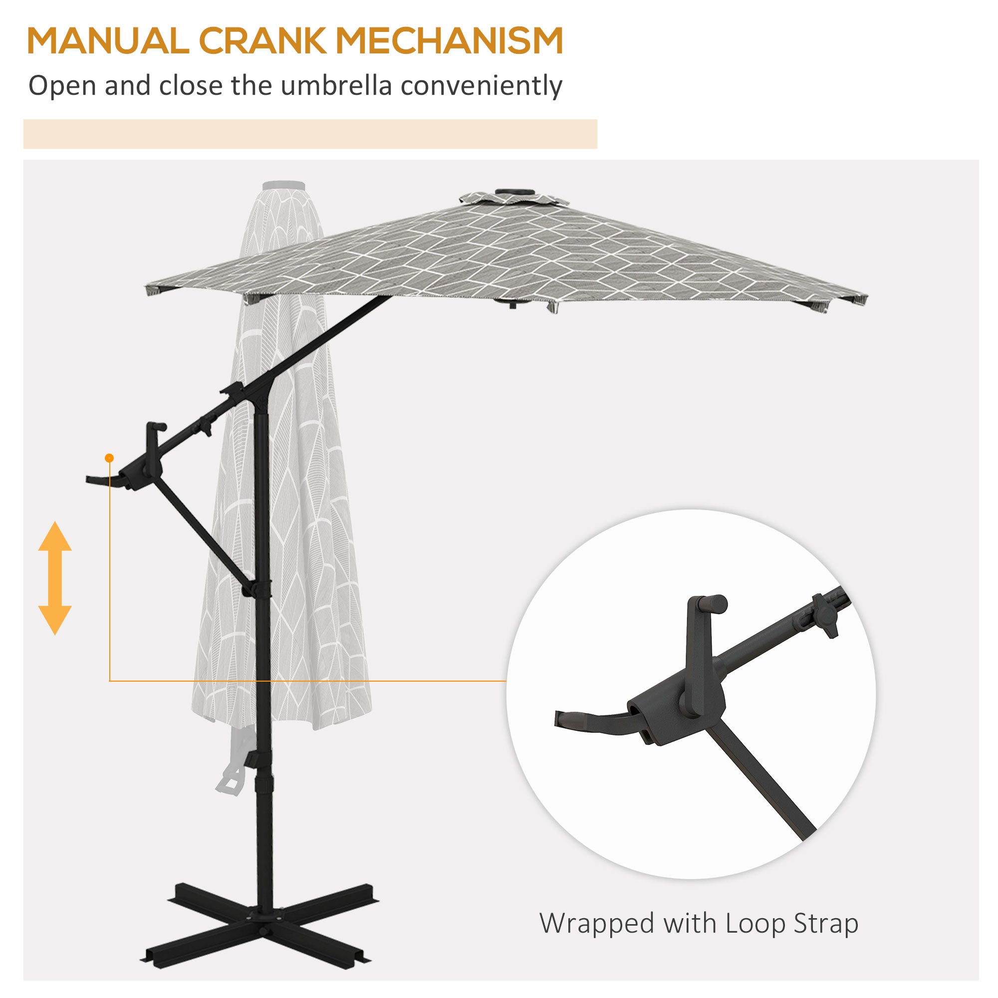 Outsunny 3(m) Convertible Cantilever Parasol and Centre-post Garden Parasol with Cross Base, 360√Ç¬∞ Rotation Banana Parasol with Crank Handle and 8 Ribs, Hanging Patio Umbrella, Black and White