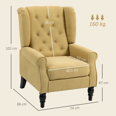 HOMCOM Wingback Accent Chair, Retro Upholstered Button Tufted Occasional Chair for Living Room and Bedroom, Yellow