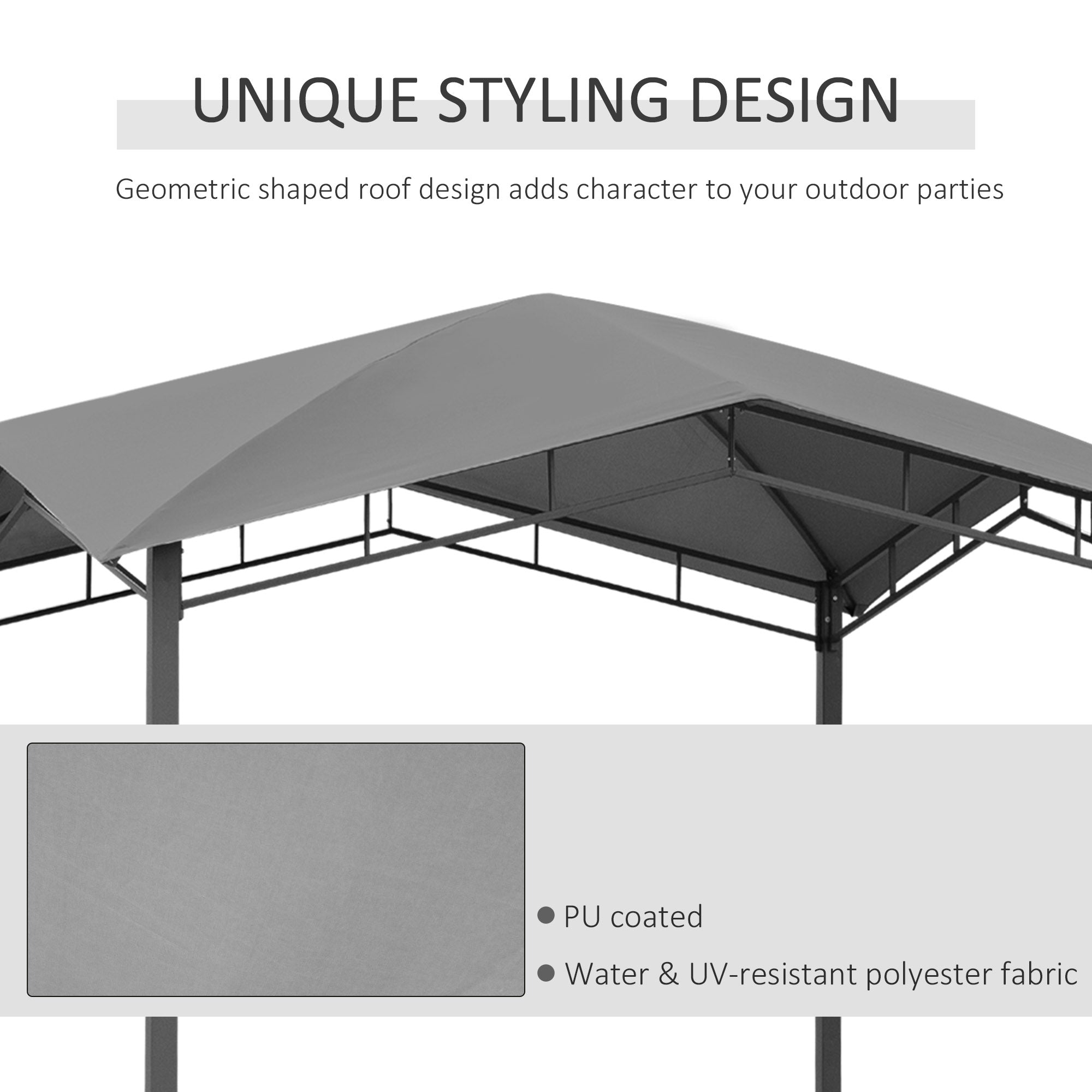 Outsunny 3x3(m) Outdoor Gazebo Garden Pavilion Sunshade Canopy Tent with Steel Frame, Grey