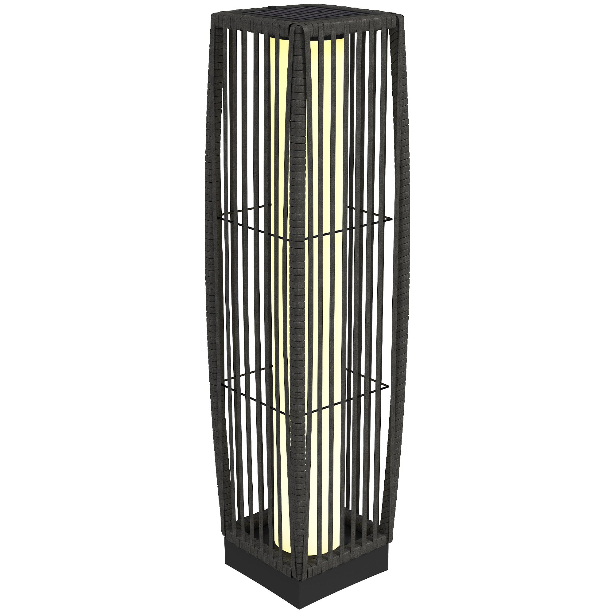 Outsunny Solar Rattan Floor Lamp, Outdoor Garden Lantern with Auto On/Off LED Lights, IP44 for Patio, Terrace, Dark Grey