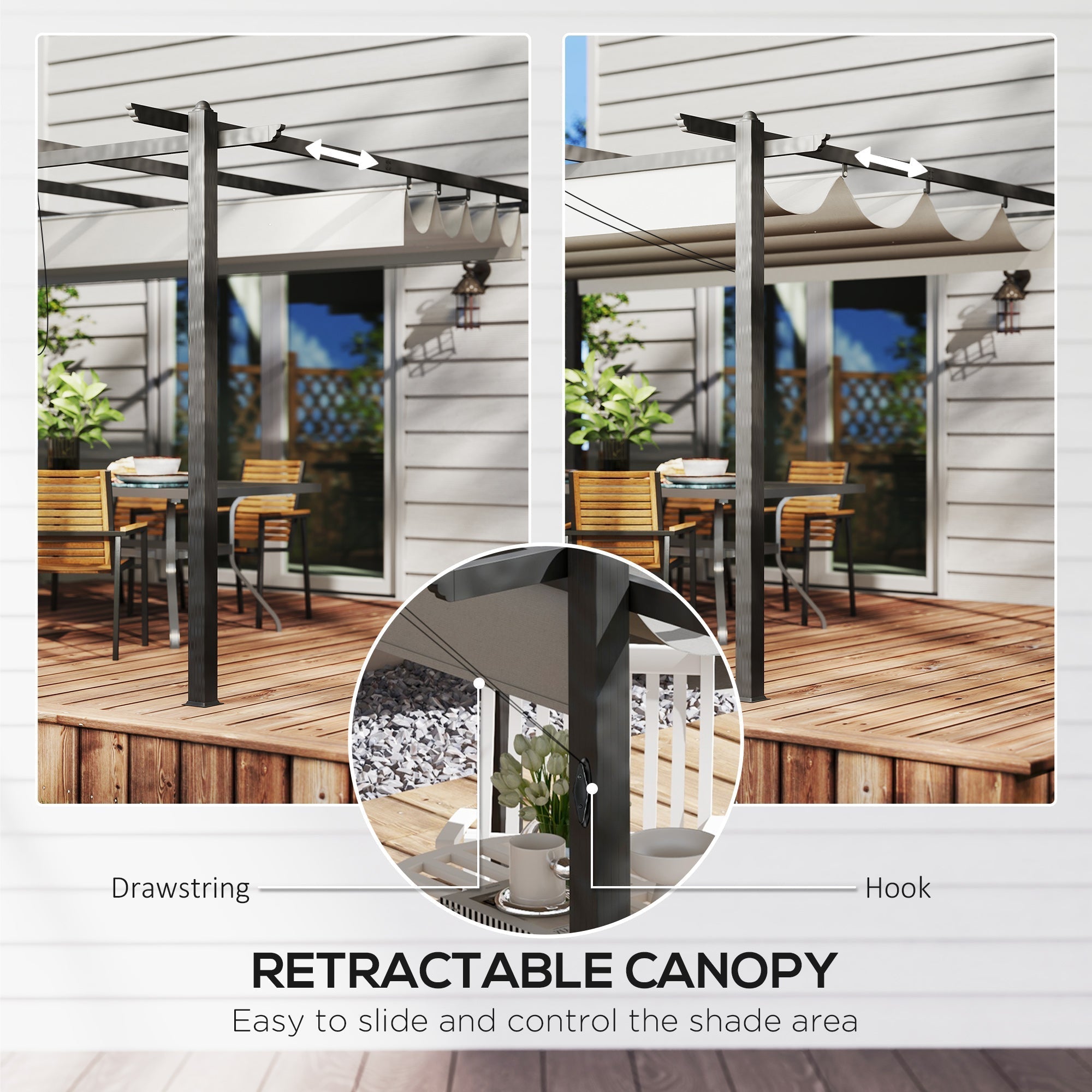 Outsunny 4 x 3(m) Aluminium Pergola with Retractable Roof, Garden Gazebo Canopy Shelter for Outdoor, Patio, Grey